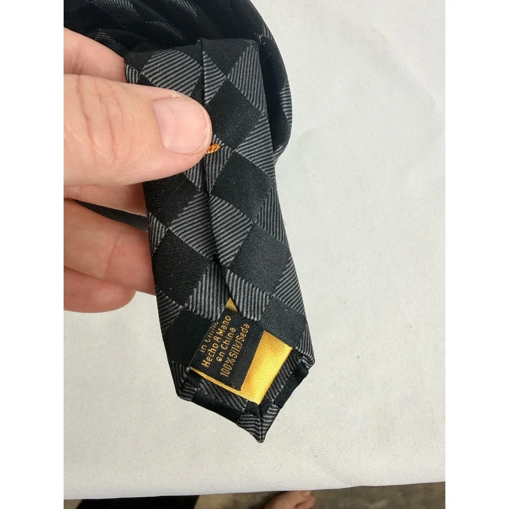 Donald J Trump Signature Collection Mens Black Grey Checkerboard Silk Necktie
